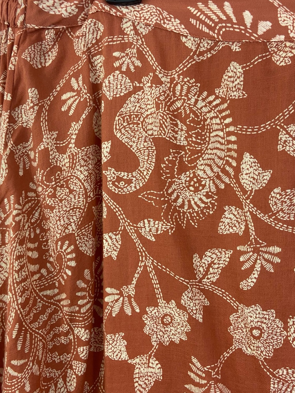 April Cornell Midi Skirt Peacock Floral Peasant Cotton 2XL Terracotta Tiered - Picture 4 of 9